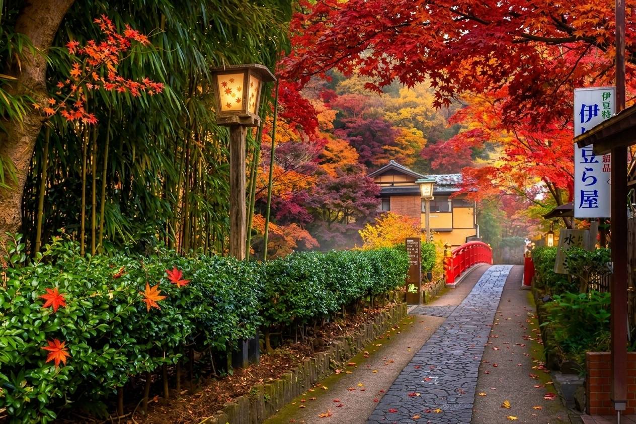 熱海花火、紅葉、溫泉二天團【保証入住熱海溫泉酒店- 豐富自助餐、紅葉名所修善寺-竹林、鐮倉鹤岡八幡宫、小田原城址紅葉公園】(KTH-02A)