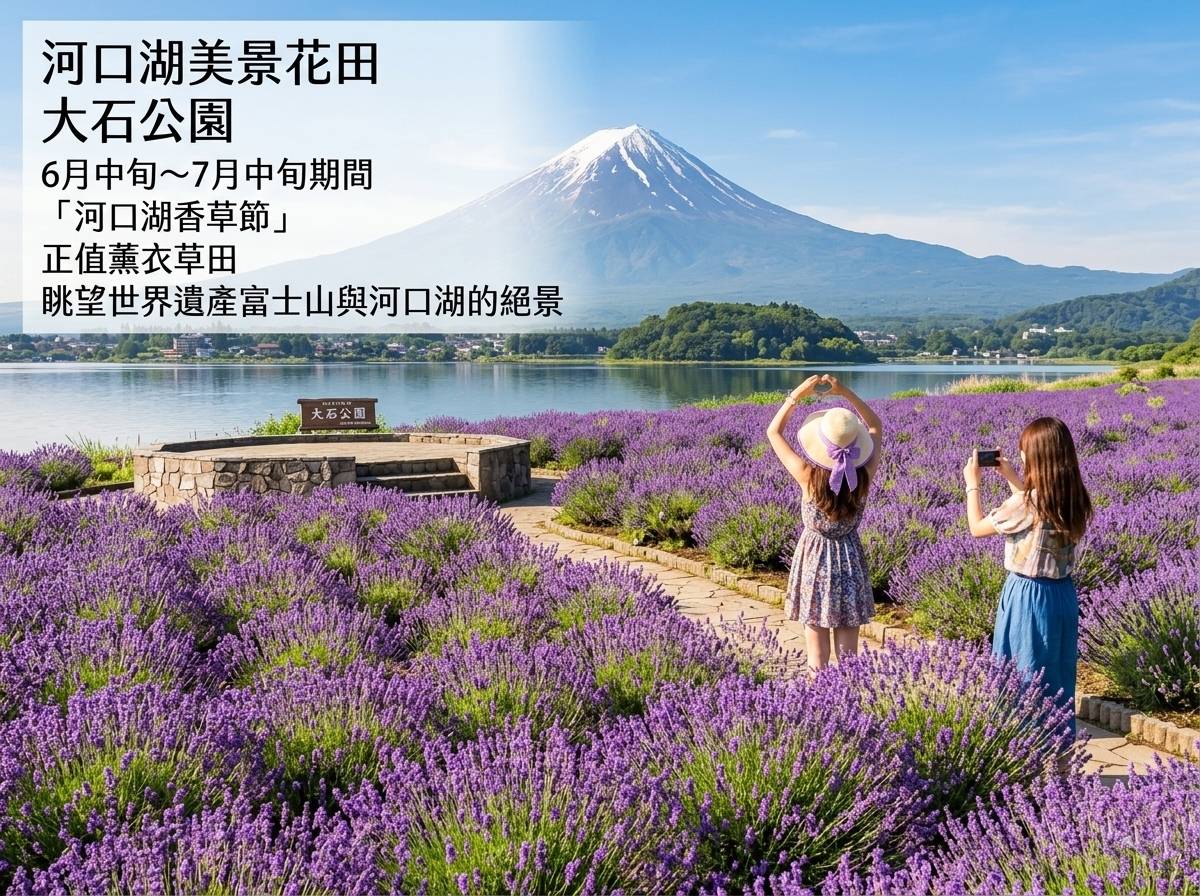富士山賞花絕景一天團【大石公園四季花海、山中湖打卡勝地、水蜜桃/ 巨峰果園採摘體驗】(KTF-01S)東京 出發